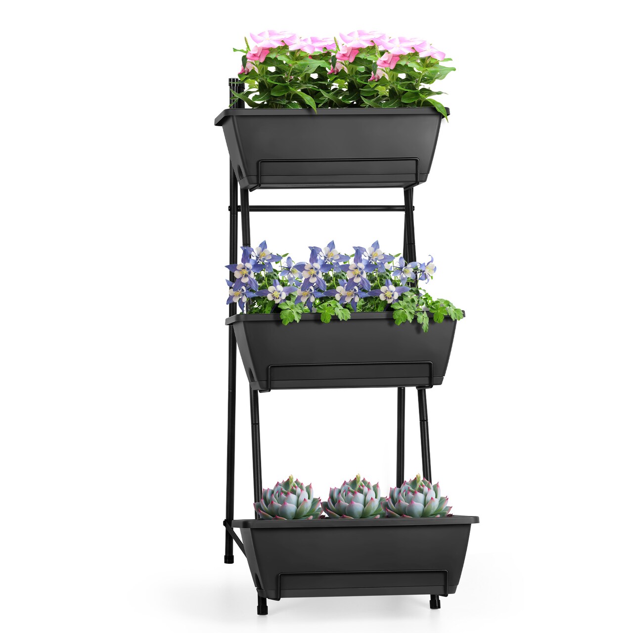 Vertical Raised Garden Bed Outdoor 3 Tiered Garden Planters Standing Elevated Planter Box with Drainage Holes for Plants Herbs Flowers Vegetables Brick